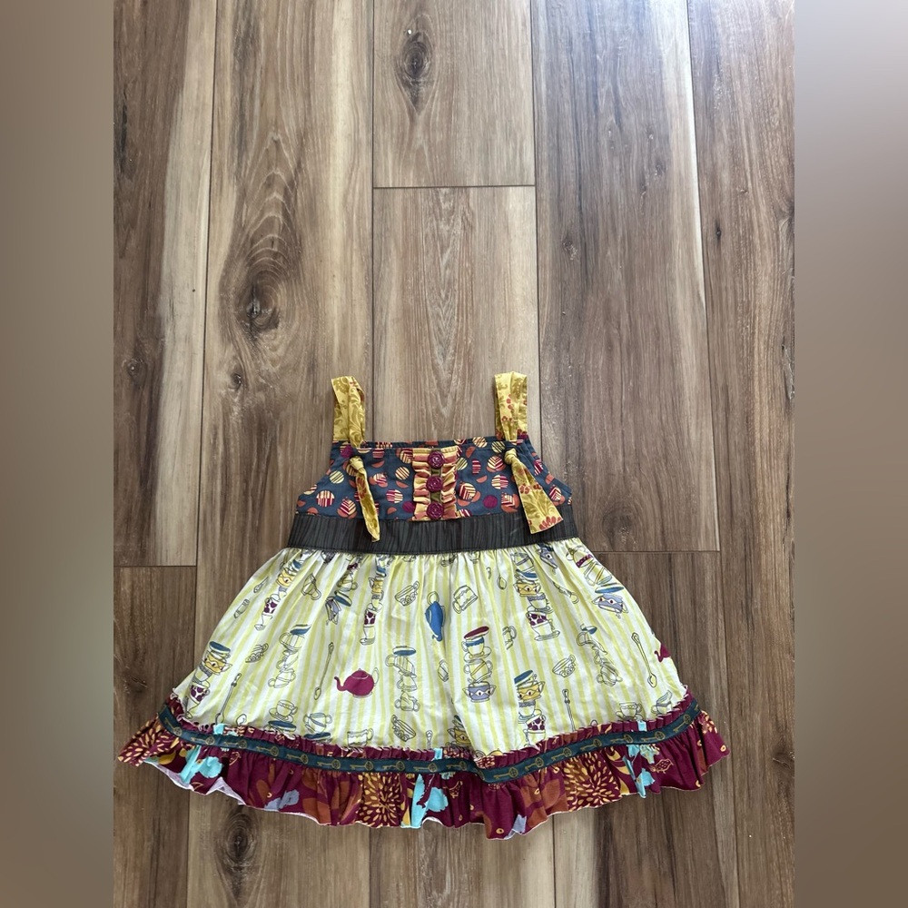 Matilda Jane kids Colorful Tea Cup Dress size 4 character counts
